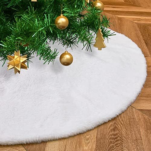 White Christmas Tree Skirt 24 inch Faux Fur Tree Skirt Small Xmas Tree Skirt Christmas Decoration... | Amazon (US)