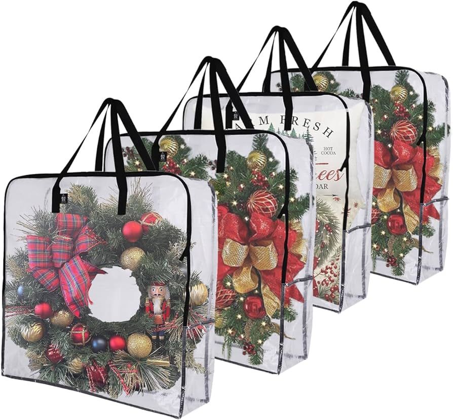 VENO 4 Pack Wreath Storage Bag and Christmas Decoration Garland Container, Moving and Packing Sup... | Amazon (US)