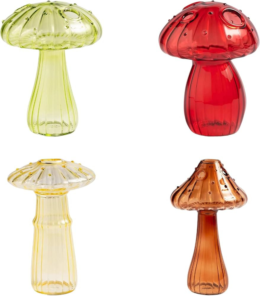MANMAOHE 4 PCS Mushroom Shaped Glass Vase Planters Clear Hydroponic Vase Glass Mushroom Flower Va... | Amazon (US)