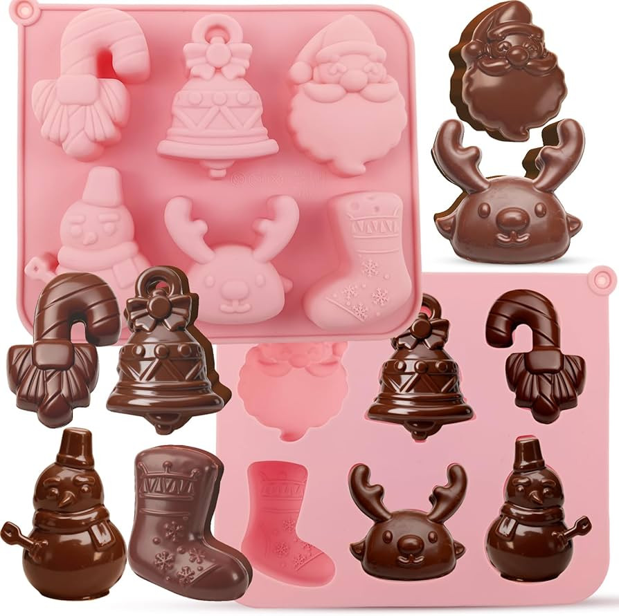 2-Pack Christmas Silicone Molds - 6-Shaped Santa, Reindeer, Snowman, Stocking, Bell, Candy Cane D... | Amazon (US)