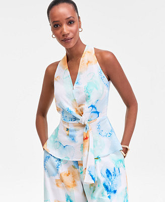 Women's Printed Linen Sleeveless Wrap Top, Macy's Exclusive | Macy's