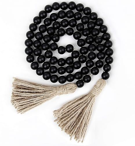 58in Wood Bead Garland with Tassels,Farmhouse Beads Rustic Country Decor Prayer Boho Beads Wall H... | Amazon (US)