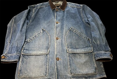 Vintage 90s Eddie Bauer Denim Barn Coat Jacket Corduroy Collar Sz XL Mint  | eBay | eBay US