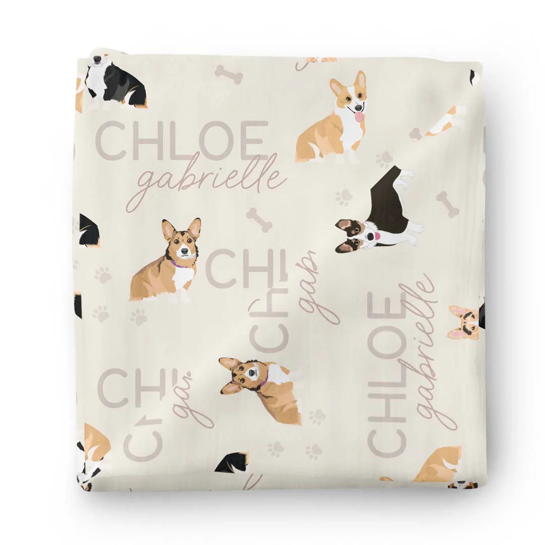 Personalized Baby Name Swaddle Blanket | Corgi | Caden Lane
