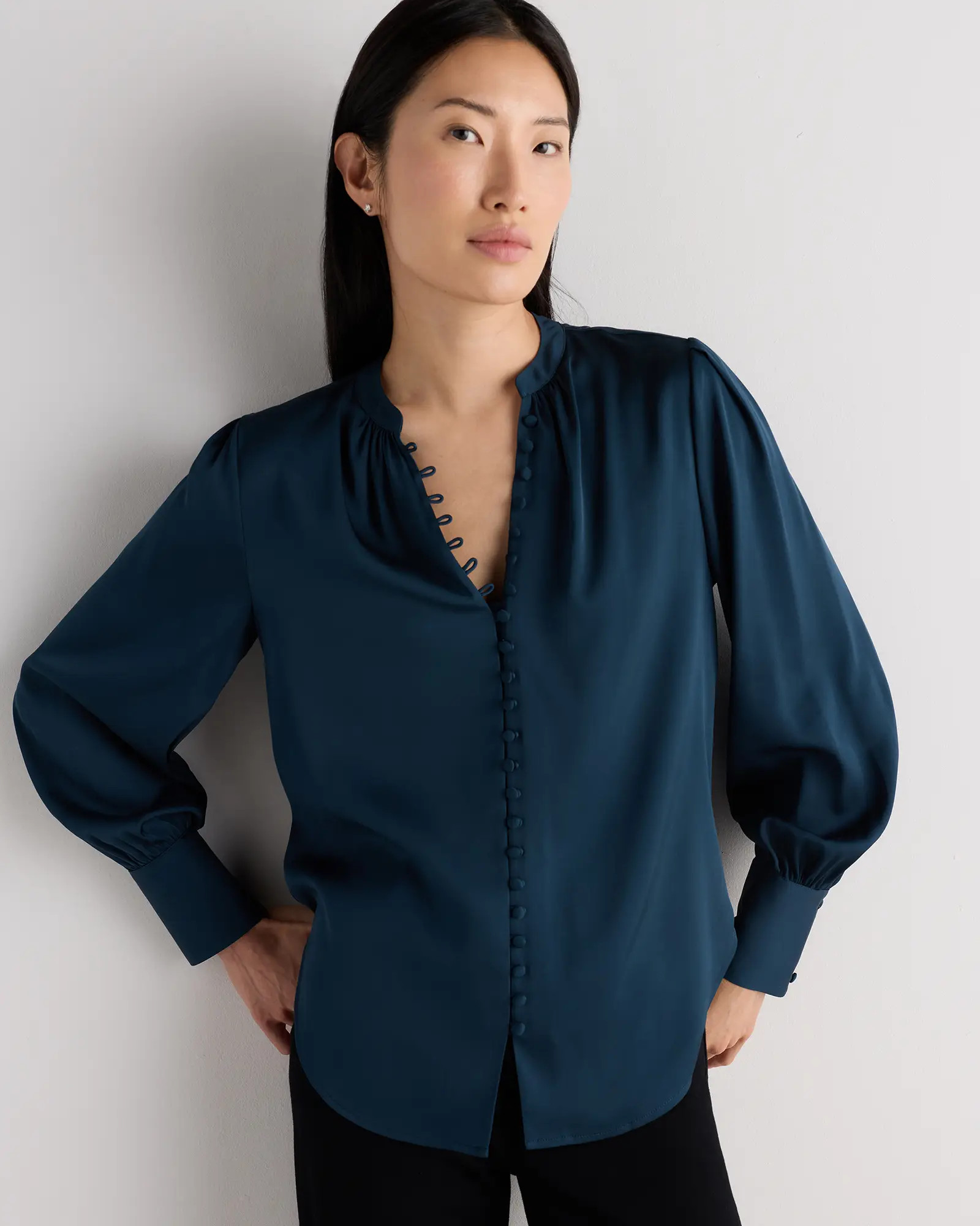 Washable Stretch Silk Peasant Blouse | Quince