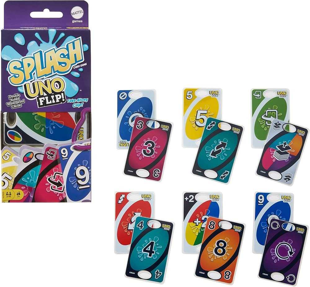 Mattel Games UNO Flip! Splash Card Game for Kids, Adults & Game Night with Water-Resistant Double... | Amazon (US)