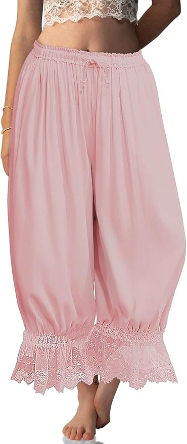 TARSE Women Linen Lace Trim Long Bloomers Pants Ruffle Victorian Vintage Pantaloons Summer Beach ... | Amazon (US)