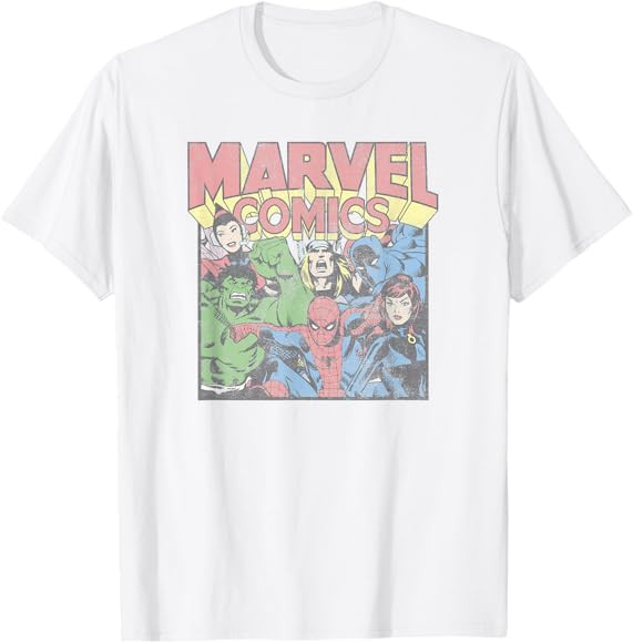 Marvel Avengers Comic Vintage Superheroes Group Shot T-Shirt | Amazon (US)