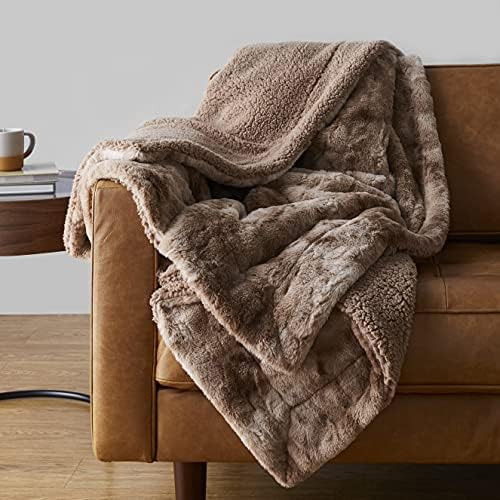 Amazon Basics Fuzzy Faux Fur Sherpa Throw Blanket, 60"x70" - Light Brown | Amazon (US)