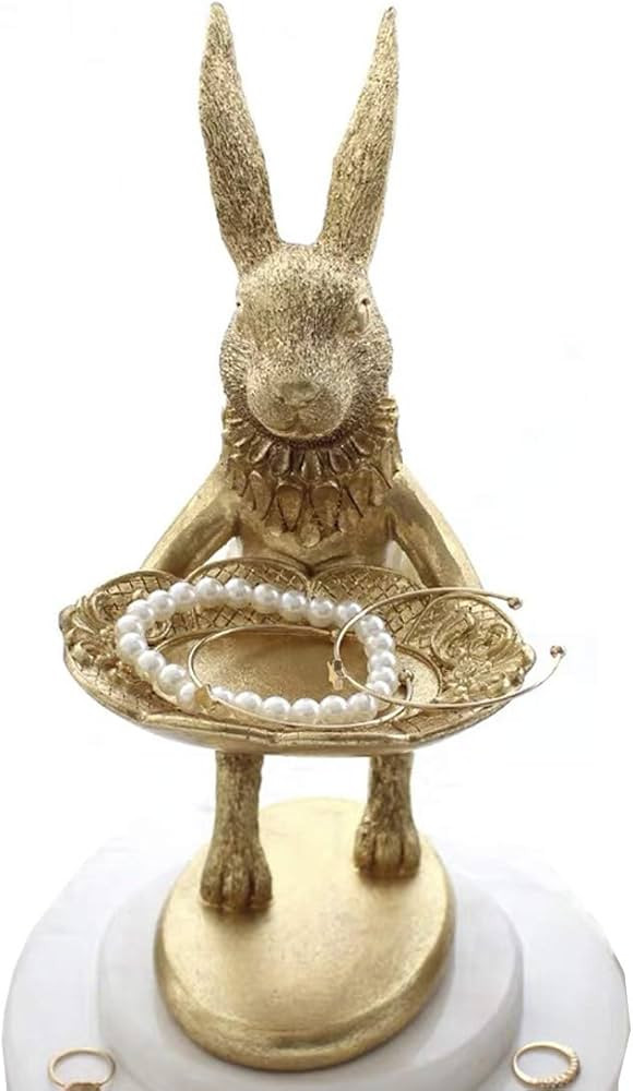 Lemonadeus Golden Rabbit Jewelry Dish Gold Rings tray Home Decor Accent Animals Jewelry Display O... | Amazon (US)