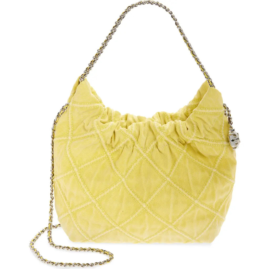 Tory Burch Mini Fleming Quilted Denim Hobo Bag in Yellow at Nordstrom | Nordstrom