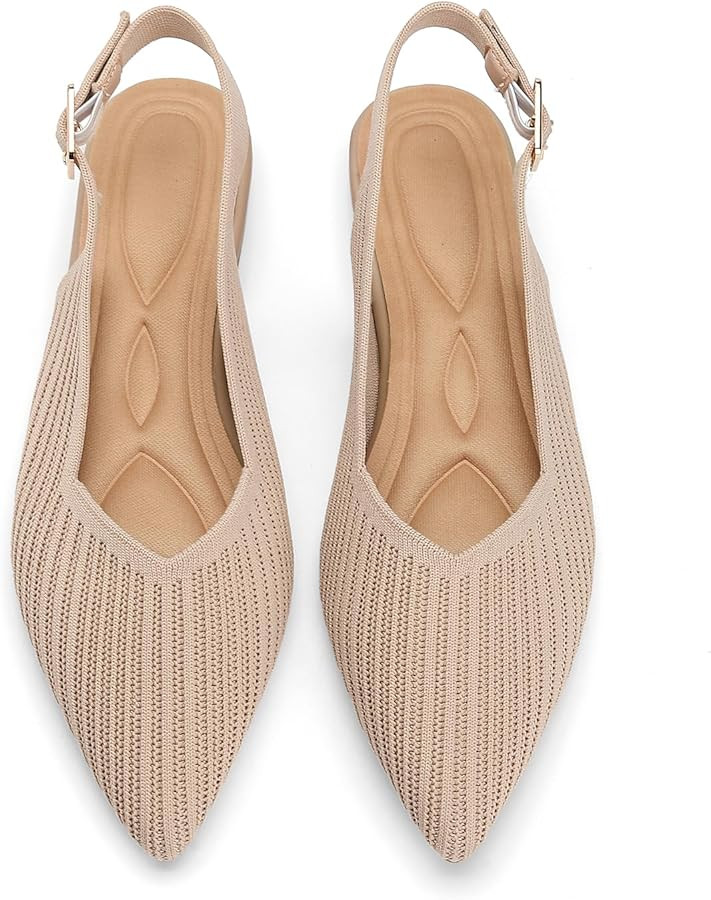 Women's Flats Shoes Pointed Toe Knit Foldable Ballet Ankle Strap Flat for Women Comfortable Dress... | Amazon (US)