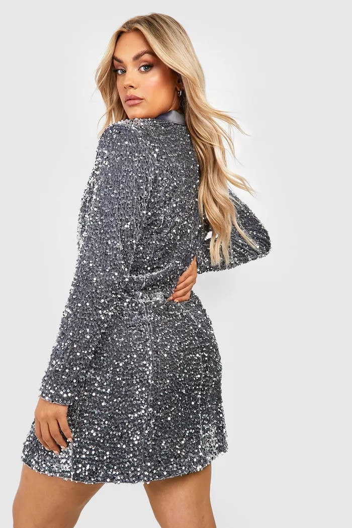 Plus Velvet Sequin Wrap Blazer Dress | boohoo (US & Canada)