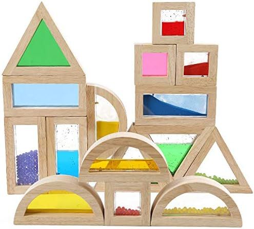 Large Wooden Building Blocks for Toddlers Baby Kids 16 Pcs Wood Rainbow Blocks Geometry Sensory S... | Amazon (US)