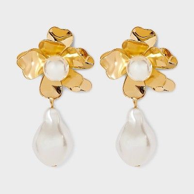 Flower Post With Pearl Fringe Dangle Earrings - Gold/Ivory | Target