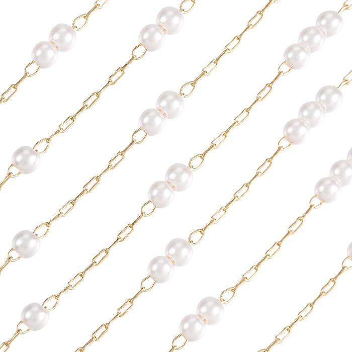 Elecrelive 16.4 Feet Faux Pearl Chain Freshwater Pearl Beaded Golden Chain Brass Cable Link Chain... | Amazon (US)
