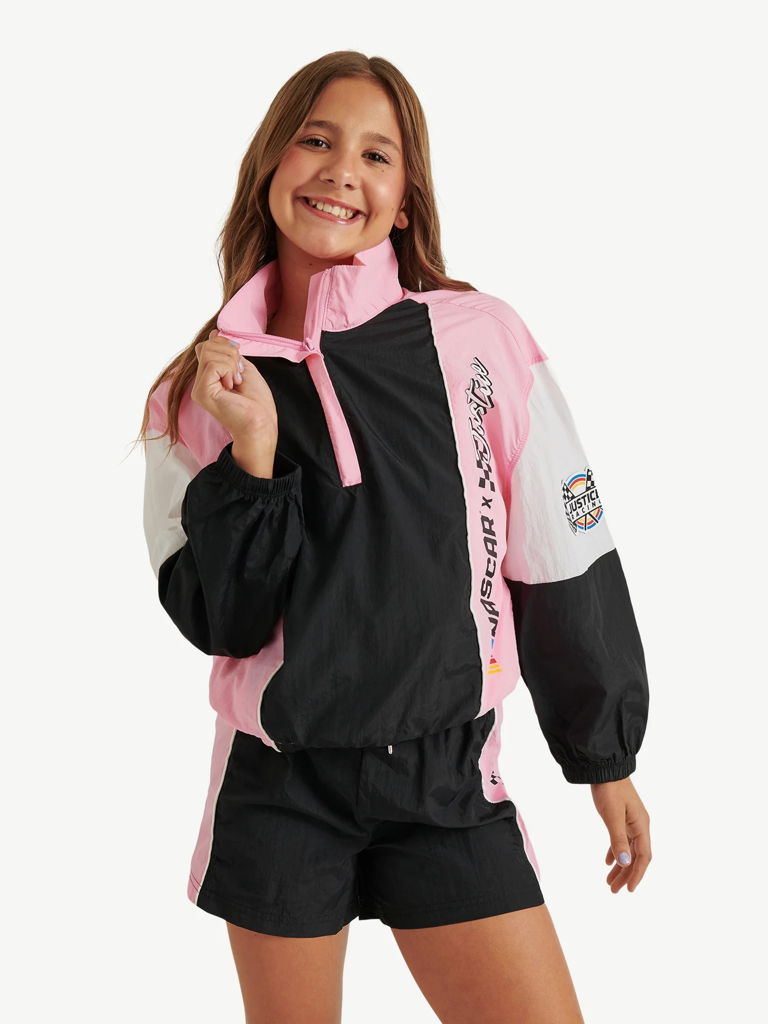 Justice Girl's NASCAR X Justice Collab Colorblock Half Zip Windbreaker, Sizes XS - XLP | Walmart (US)