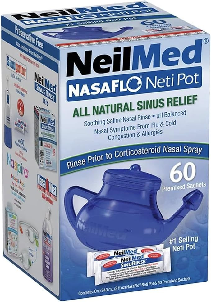 NeilMed NasaFlo Unbreakable Neti Pot with 60 Premixed Packets | Amazon (US)