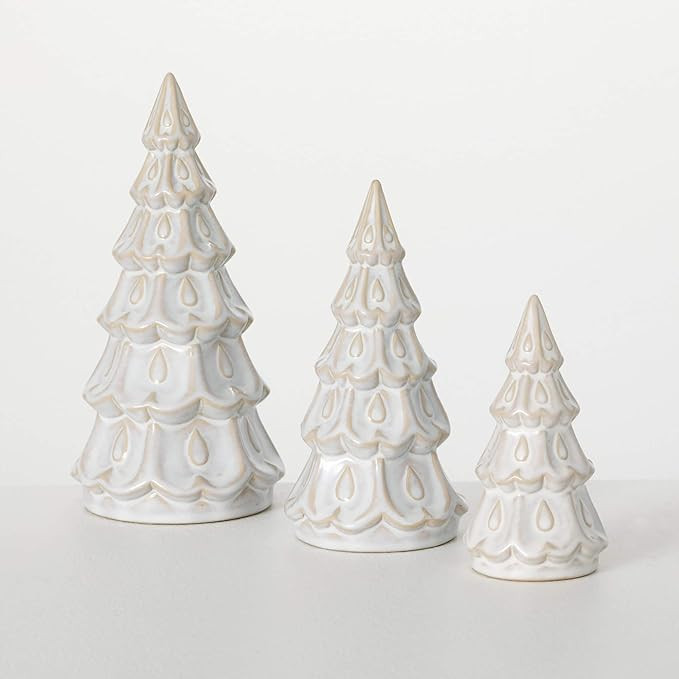 Sullivans Ceramic Cream Pine Tree Set 3, Christmas Decorative Mini Trees for Bookshelf, Shelf and... | Amazon (US)