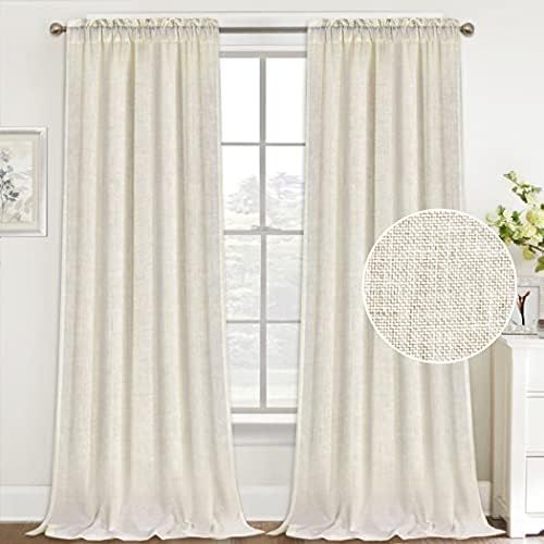 Amazon.com: Natural Linen Curtains 108 Inches Extra Long Rod Pocket Semi Sheer Curtain Drapes Ele... | Amazon (US)
