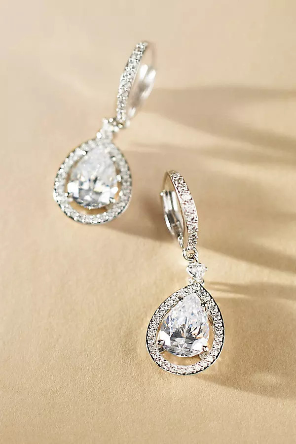 Radiant Pear-Shape Crystal Halo Drop Earrings | Anthropologie (US)