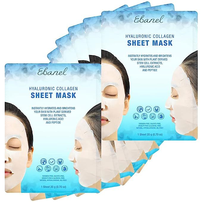 Ebanel 20 Pack Collagen Face Mask, Instant Brightening & Hydrating Face Sheet Mask with Aloe Vera... | Amazon (US)