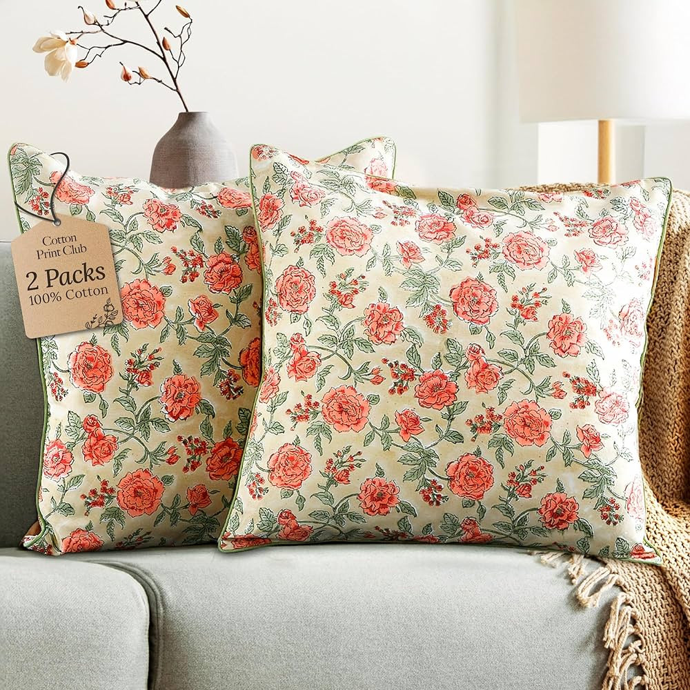 CPC Throw Pillow Covers for Couch, 20x20 Decorative Couch Pillows for Living Room, 100% Cotton Bo... | Amazon (US)