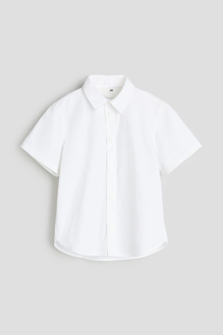 Short-sleeved Cotton Shirt - White - Kids | H&M US | H&M (US + CA)