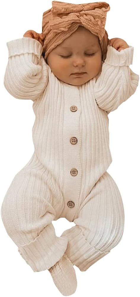 Aoswep - Lovely Solid Color Baby Long Sleeve Jumpsuit baby girl bodysuit | Amazon (US)