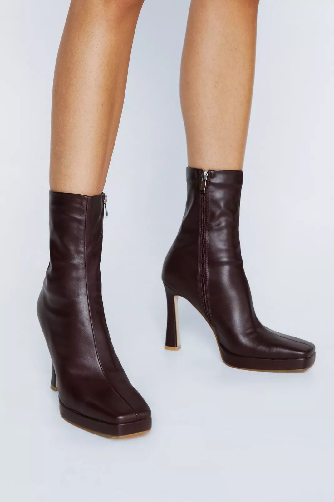 Faux Leather Square Toe Stiletto Sock Boot | Nasty Gal UK (+IE)