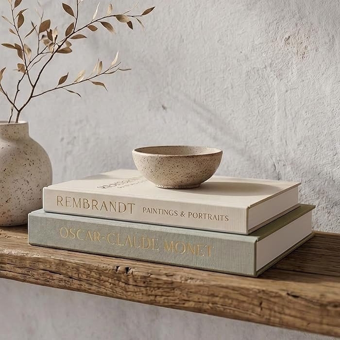 ZICOTO Set of 2 Beautiful Decorative Linen Books - Aesthetic Faux/Fake Books for Modern Home Deco... | Amazon (US)