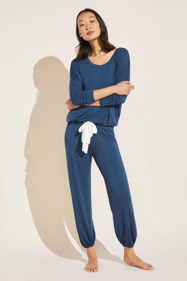 Gisele TENCEL™ Modal Slouchy PJ Set - Indigo Blue/Ivory | Eberjey