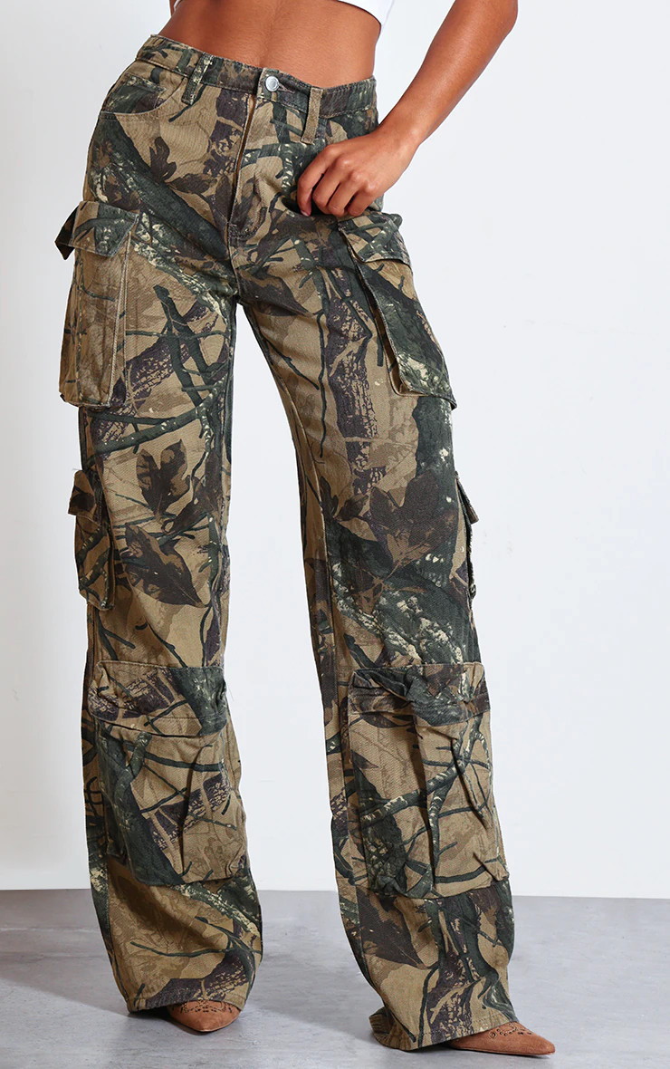 Camo Detailed Print Wide Leg Jeans | PrettyLittleThing US