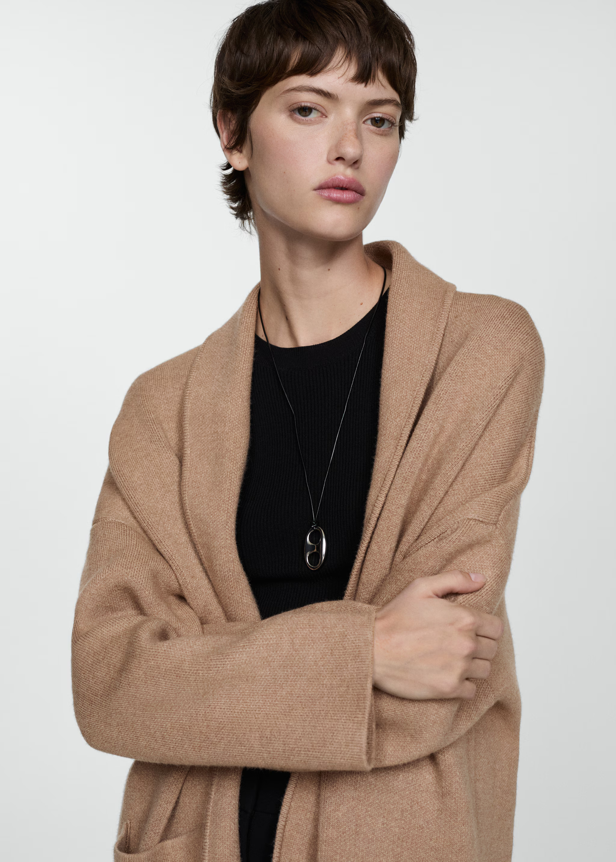 Oversized knitted coat with pockets | MANGO (US)