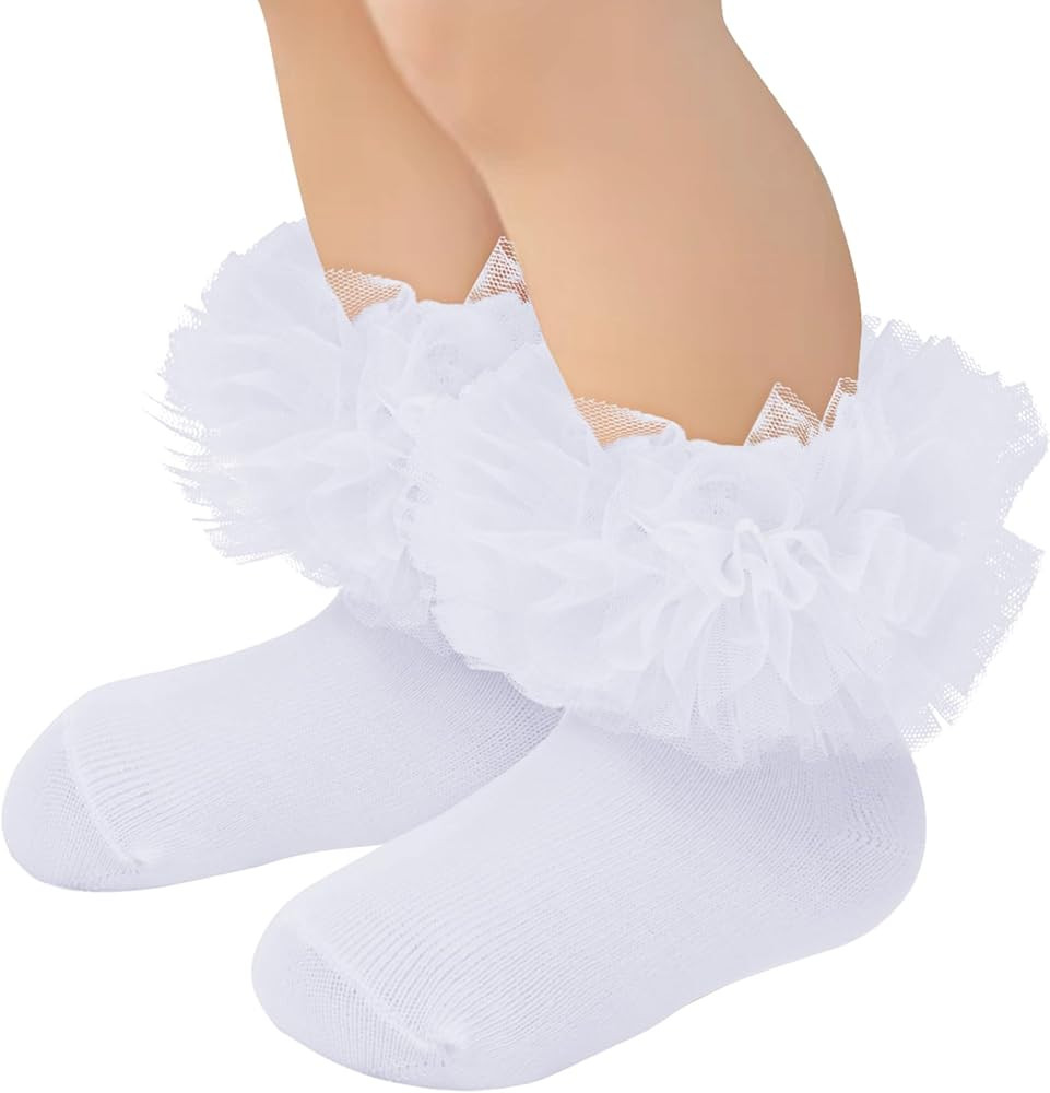 Zando Toddler Ruffle Socks for Girls 1-10 Years - Cotton Tutu Socks with Puffly Lace Frilly Edge ... | Amazon (US)
