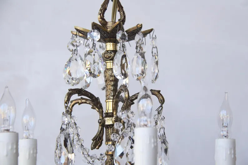 Vintage Petite 5 Arm Chandelier, Spanish Brass Chandelier,Petite Metal Chandelier,Vintage Ornate ... | Etsy (US)