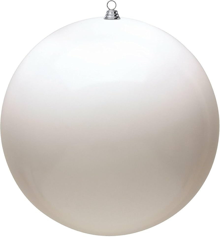 Vickerman 10" White Shiny Ball Ornament - Shiny Finish - UV Resistant and Drilled Cap with Floral... | Amazon (US)