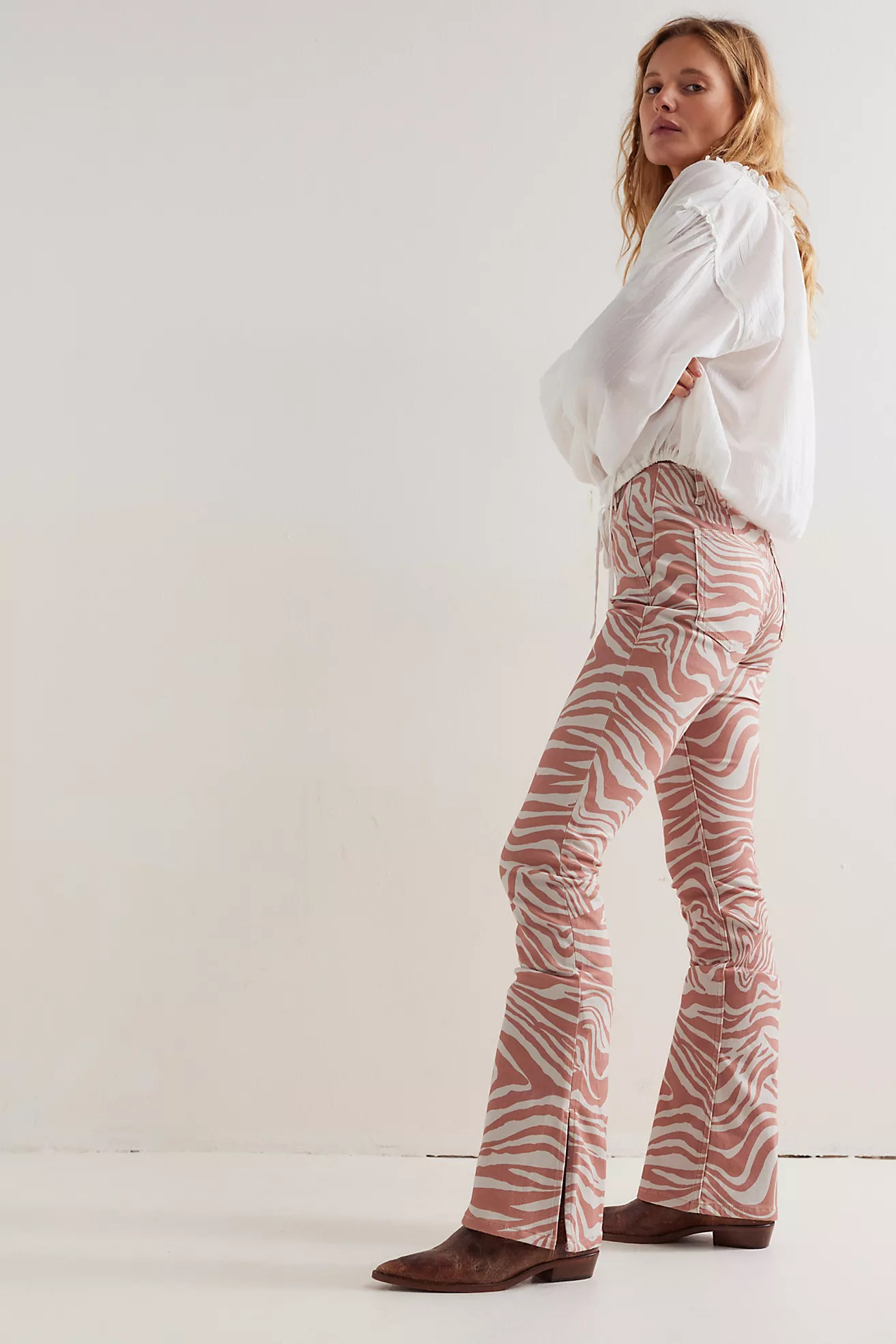 We The Free Level Up Slit Slim Flare Printed Jeans | Free People (Global - UK&FR Excluded)