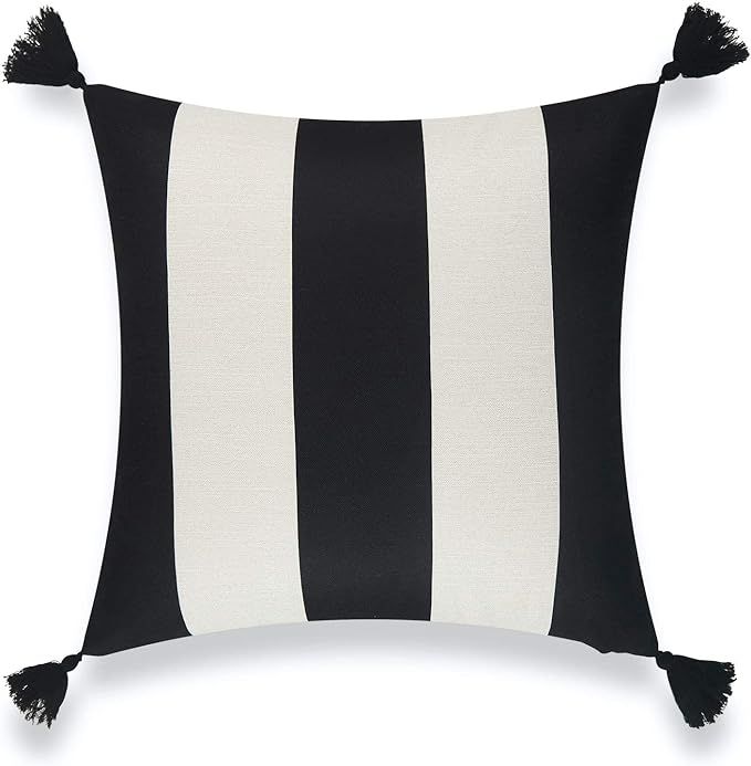 Modern Boho Patio Indoor Outdoor Pillow Cover ONLY for Backyard, Couch, Sofa, Black Stripes, 20"x... | Amazon (US)