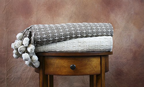 2 Pack 100% Cotton Throw Cross Stitch Ivory/Taupe | Amazon (US)