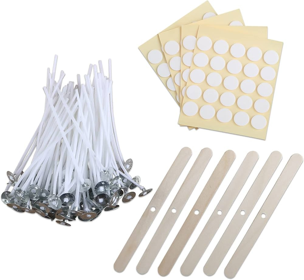 MILIVIXAY 3.5" Candle Wick Bundle: 100PCS Candle Wicks, 100PCS Candle Wick Stickers and 6PCS Wood... | Amazon (US)