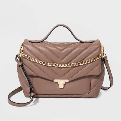 Quilted Top Handle Satchel Handbag - A New Day™ Taupe | Target