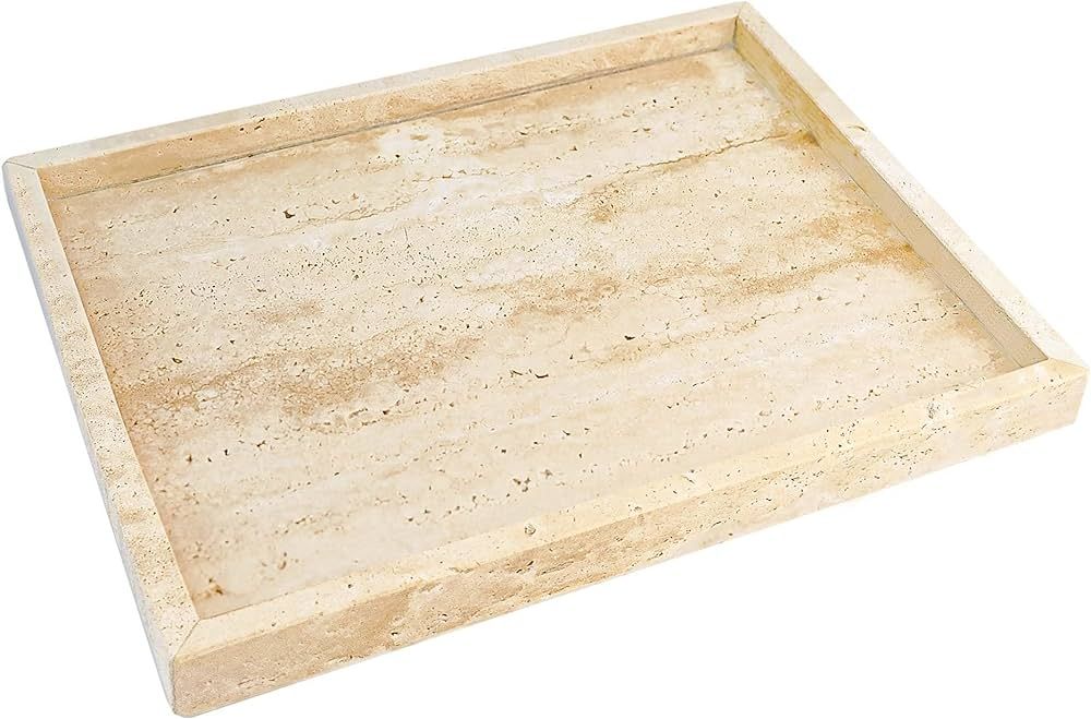Natural Marble Travertine Vanity Tray, 12 x 9 inch Rectangle Decorative Tray for Home Decor Stone... | Amazon (US)