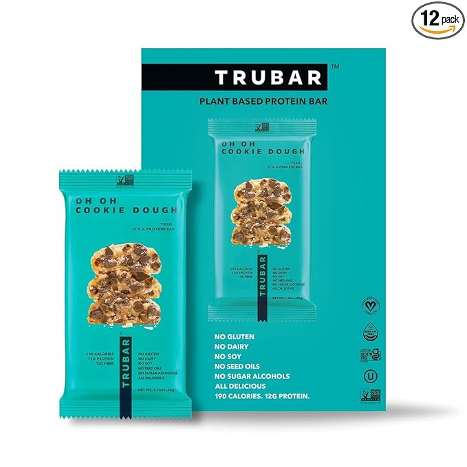 TRUBAR Vegan Protein Bar, Oh Oh Cookie Dough, Gluten Free, Plant Based, High Fiber, Dairy Free, L... | Amazon (US)