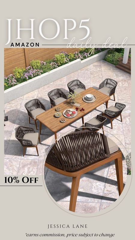 Amazon daily deal, save 10% on this gorgeous 9-piece outdoor dining table and chair set. Large patio set, patio dining, patio dining set, patio table and chairs, outdoor living, outdoor entertaining, Amazon patio, Amazon outdoor, Amazon deal

#LTKSeasonal #LTKhome #LTKsalealert