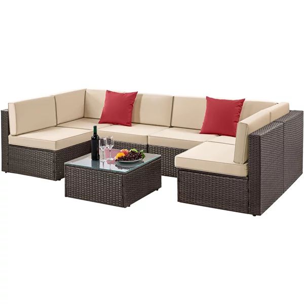 SmileMart 7-Piece Wicker Rattan Patio Lounge Furniture Set with Cushions, Brown | Walmart (US)