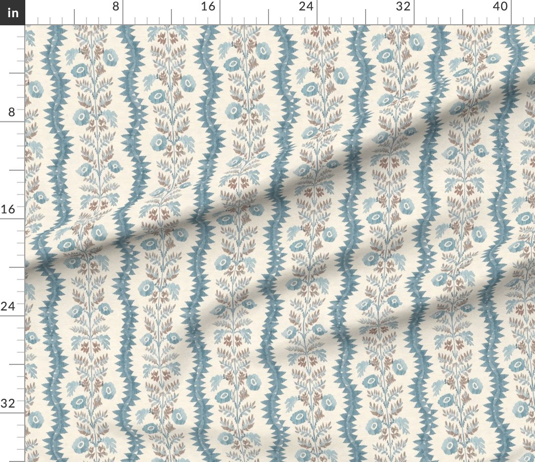 Portia Ikat Floral Stripe Teal Fabric | Spoonflower | Spoonflower