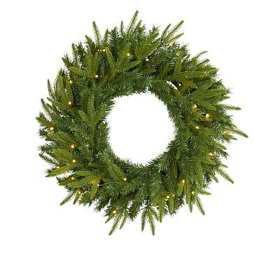 Long Pine Christmas Wreath - LED Lights | West Elm (US)