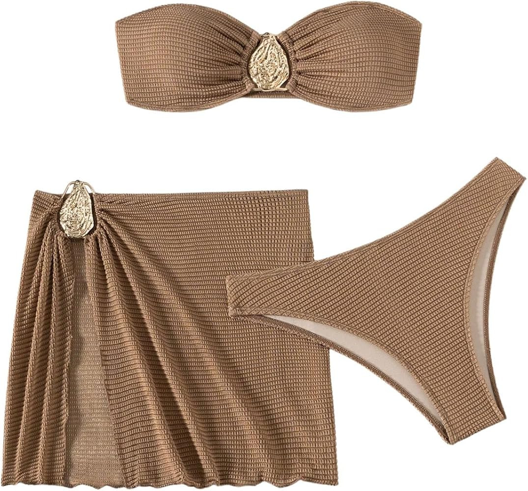 GORGLITTER Women's Strapless Swimsuits Metal Decor High Waisted Cheeky Bikini Set with Bathing Su... | Amazon (US)