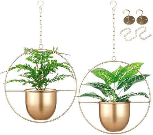 2 Pack Eco Joy Boho Metal Hanging Planters with 6" Pot (Detachable) + Hook + Chain | Hanging Plan... | Amazon (US)